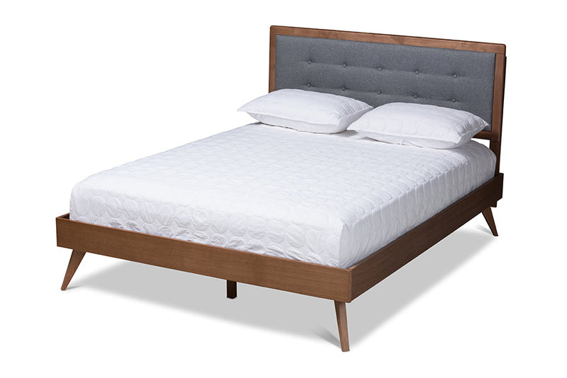 Lisette Dark Gray Fabric Upholstered Walnut Brown King Bed Baxton