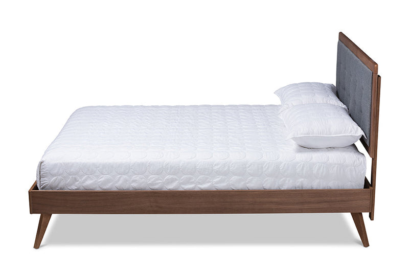 Lisette Dark Gray Fabric Upholstered Walnut Brown King Bed Baxton