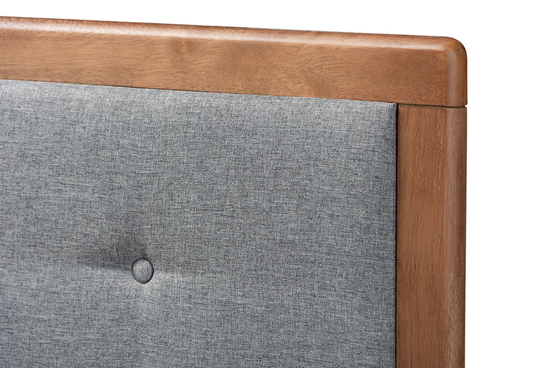 Lisette Dark Gray Fabric Upholstered Walnut Brown King Bed Baxton