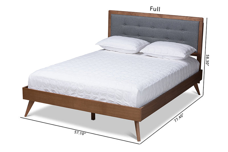 Lisette Dark Gray Fabric Upholstered Walnut Brown King Bed Baxton