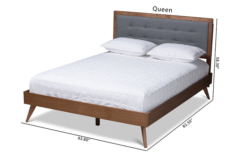 Lisette Dark Gray Fabric Upholstered Walnut Brown King Bed Baxton