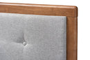 Lisette Light Gray Fabric Upholstered Walnut Brown Queen Bed Baxton