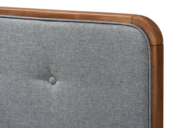 Henson Dark Gray Fabric Upholstered Walnut Brown King Bed Baxton
