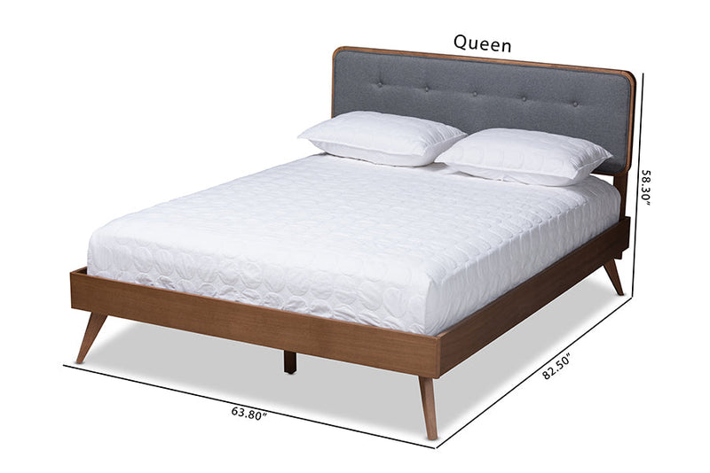 Henson Dark Gray Fabric Upholstered Walnut Brown King Bed Baxton