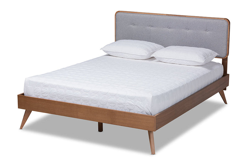 Henson Light Gray Fabric Upholstered Walnut Brown King Bed Baxton