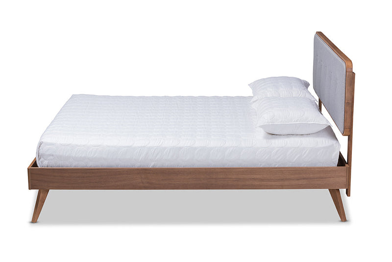 Henson Light Gray Fabric Walnut Brown Full Size Platform Bed Baxton