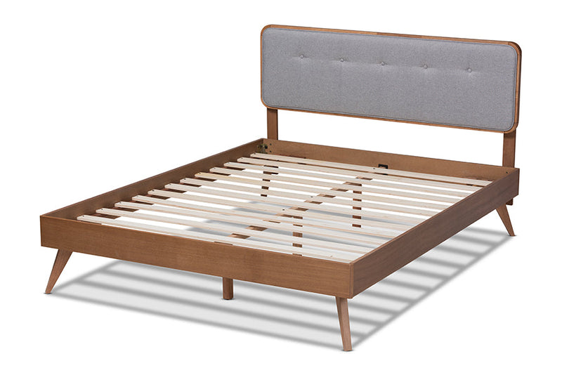 Henson Light Gray Fabric Upholstered Walnut Brown King Bed Baxton