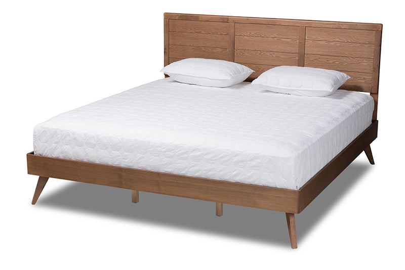 Aislin Mid-Century Modern Walnut Brown Finished Wood King Size Platform Bed