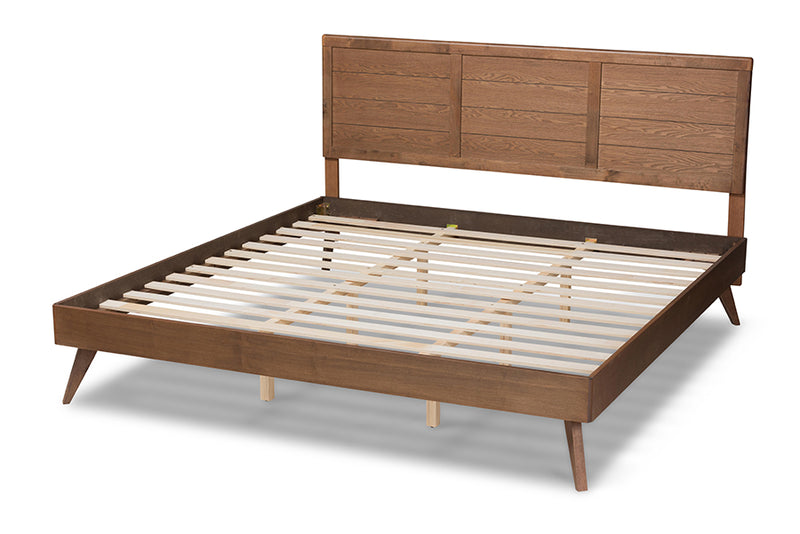 Aislin Mid-Century Modern Walnut Brown Finished Wood King Size Platform Bed