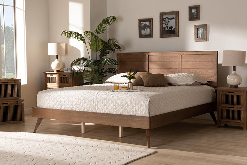 Aislin Mid-Century Modern Walnut Brown Finished Wood King Size Platform Bed