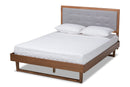 Leena Light Gray Fabric Ash Walnut King Size Platform Bed Baxton