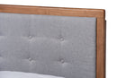 Leena Light Gray Fabric Ash Walnut King Size Platform Bed Baxton