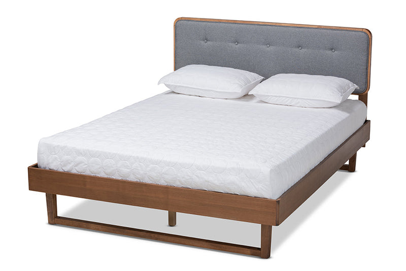 Simone Dark Gray Fabric Ash Walnut Full Size Platform Bed Baxton