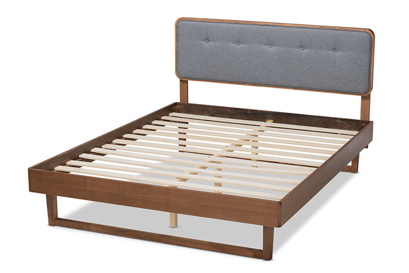 Simone Dark Gray Fabric Ash Walnut Full Size Platform Bed Baxton