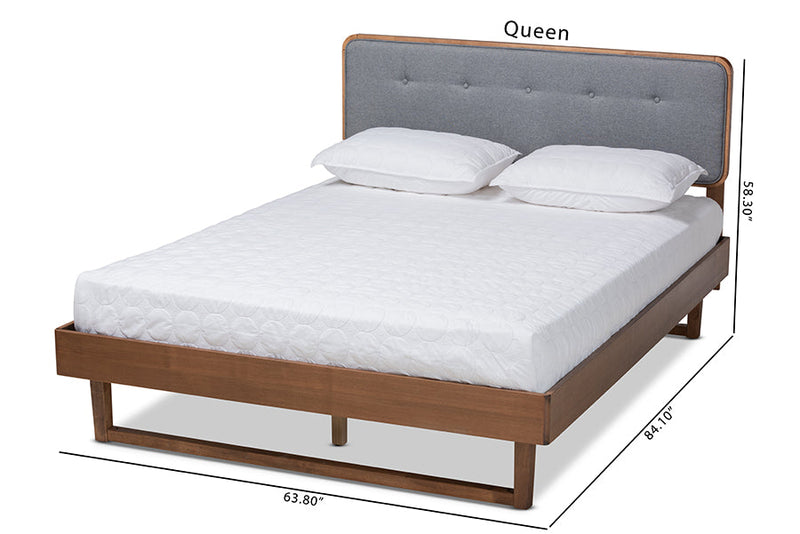 Simone Dark Gray Fabric Ash Walnut King Size Platform Bed Baxton