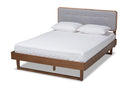 Simone Light Gray Fabric Ash Walnut Queen Size Platform Bed Baxton