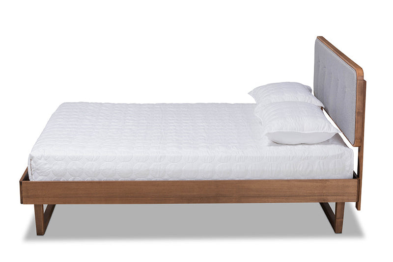 Simone Light Gray Fabric Ash Walnut King Size Platform Bed Baxton