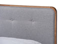 Simone Light Gray Fabric Ash Walnut Queen Size Platform Bed Baxton