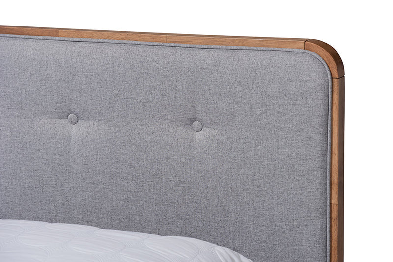 Simone Light Gray Fabric Ash Walnut Full Size Platform Bed Baxton