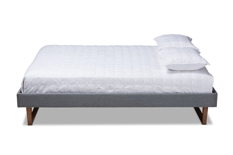 Adler Dark Gray Fabric Walnut Brown Full Size Platform Bed Baxton