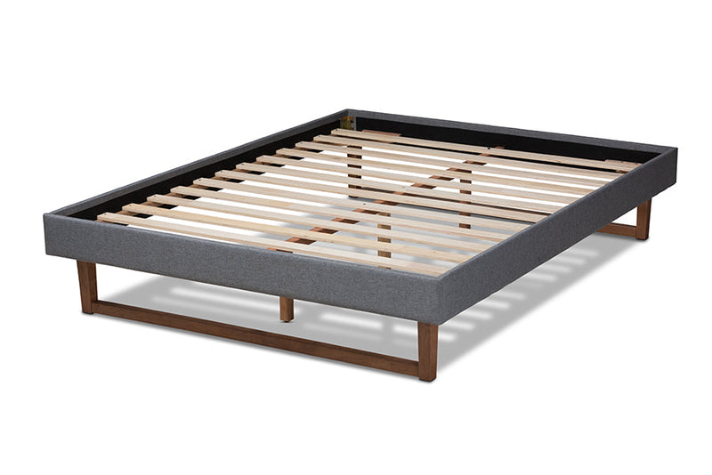 Adler Dark Gray Fabric Walnut Brown Full Size Platform Bed Baxton