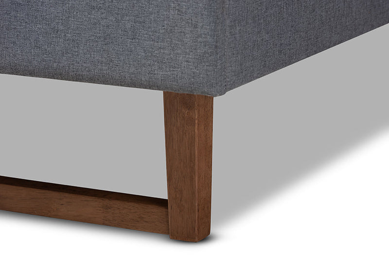 Adler Dark Gray Fabric Walnut Brown Full Size Platform Bed Baxton