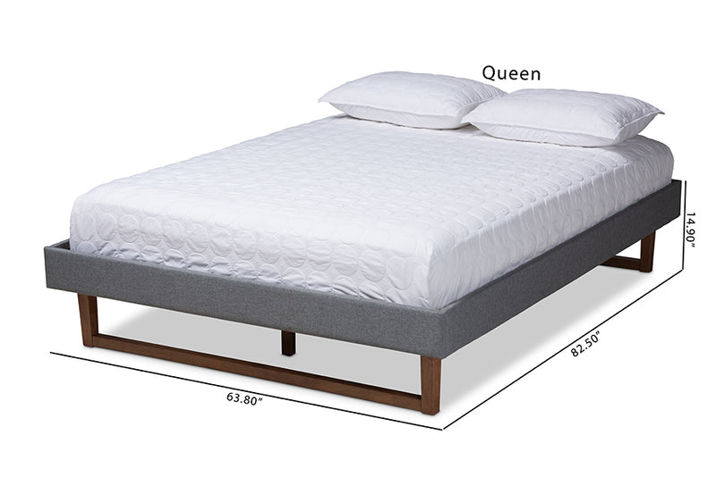 Adler Mid-Century Modern Dark Gray Fabric Upholstered Walnut Brown Finished Wood Queen Size Platform Bed