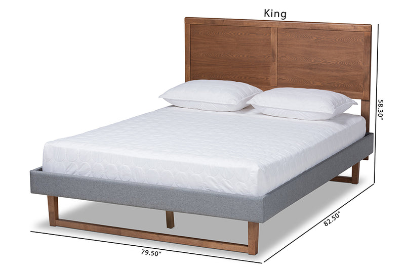 Vaere Mid-Century Modern Dark Gray Fabric Upholstered and Ash Walnut Brown Finished Wood Full Size Platform Bed