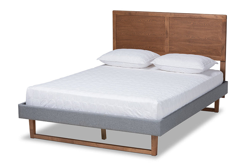Vaere Dark Gray Fabric Ash Walnut Brown King Size Platform Bed Baxton