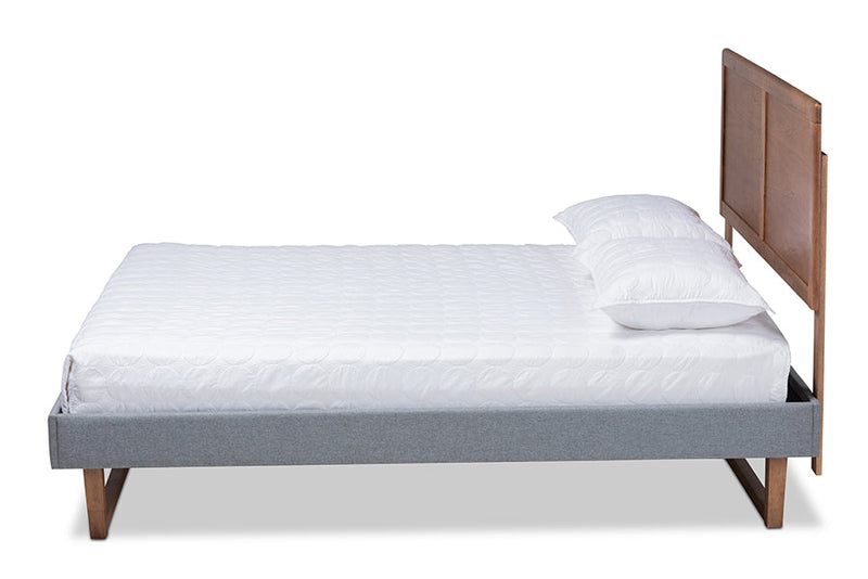 Vaere Dark Gray Fabric Ash Walnut Brown King Size Platform Bed Baxton