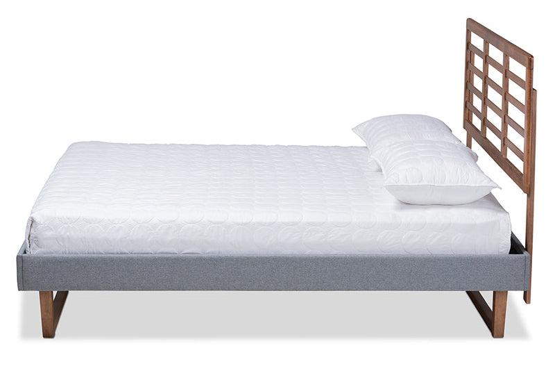 Sedona Dark Gray Fabric Ash Walnut Brown King Size Platform Bed Baxton