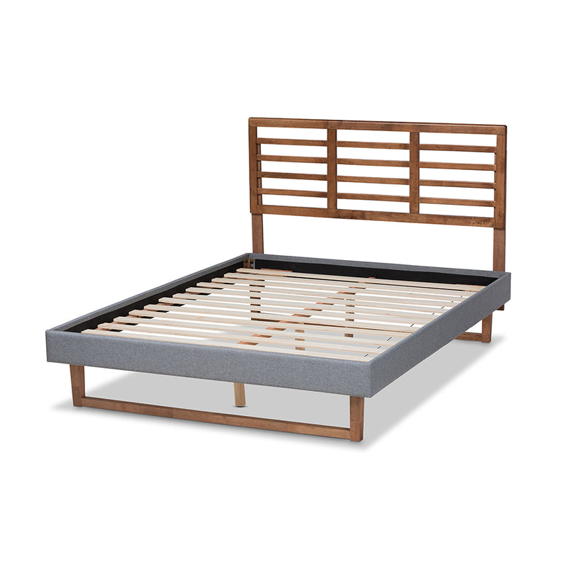 Sedona Modern and Contemporary Dark Gray Fabric Upholstered and Ash Walnut Brown Finished Wood King Size Platform Bed