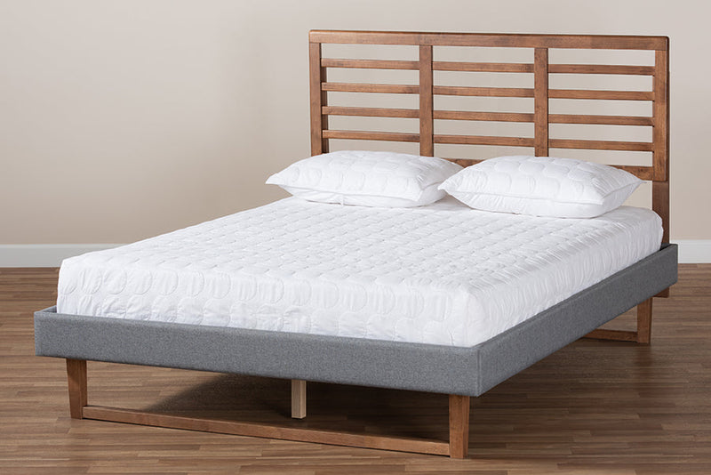 Sedona Dark Gray Fabric Ash Walnut Brown King Size Platform Bed Baxton