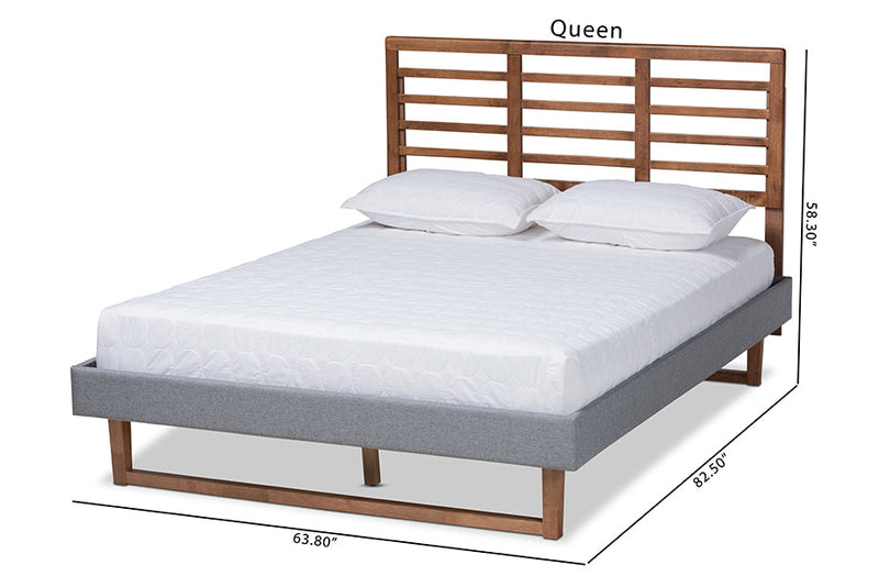 Sedona Dark Gray Fabric Ash Walnut Brown King Size Platform Bed Baxton