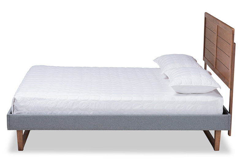 Tafari Dark Gray Fabric Ash Walnut Brown Queen Size Platform Bed Baxton