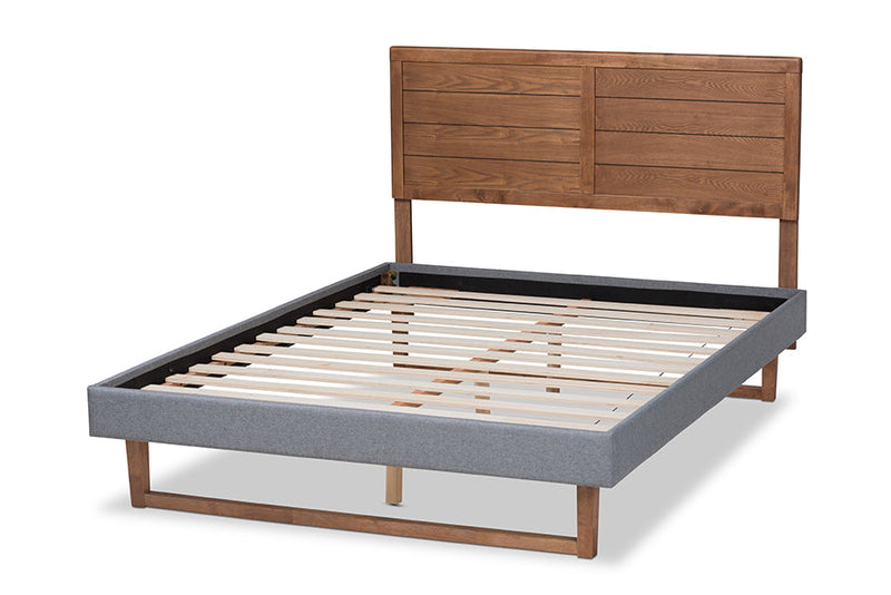 Tafari Dark Gray Fabric Ash Walnut Brown Queen Size Platform Bed Baxton
