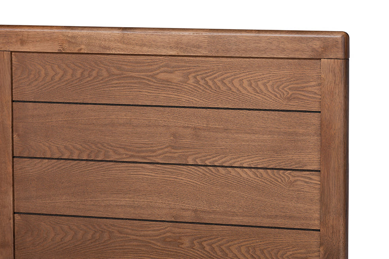 Tafari Dark Gray Fabric Ash Walnut Brown Queen Size Platform Bed Baxton