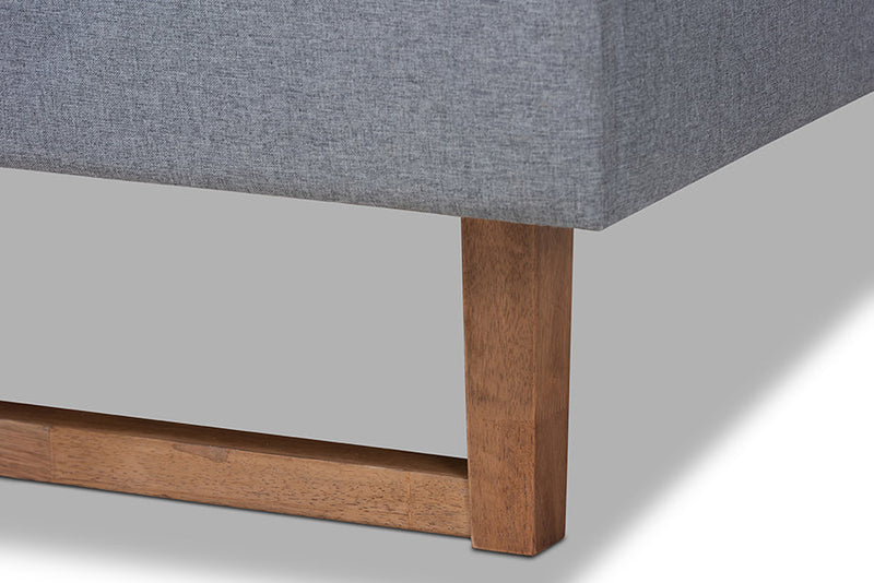 Tafari Dark Gray Fabric Ash Walnut Brown Queen Size Platform Bed Baxton