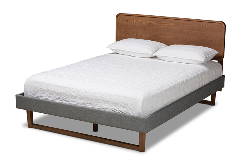 Lois Dark Gray Fabric Upholstered Walnut Brown King Bed Baxton