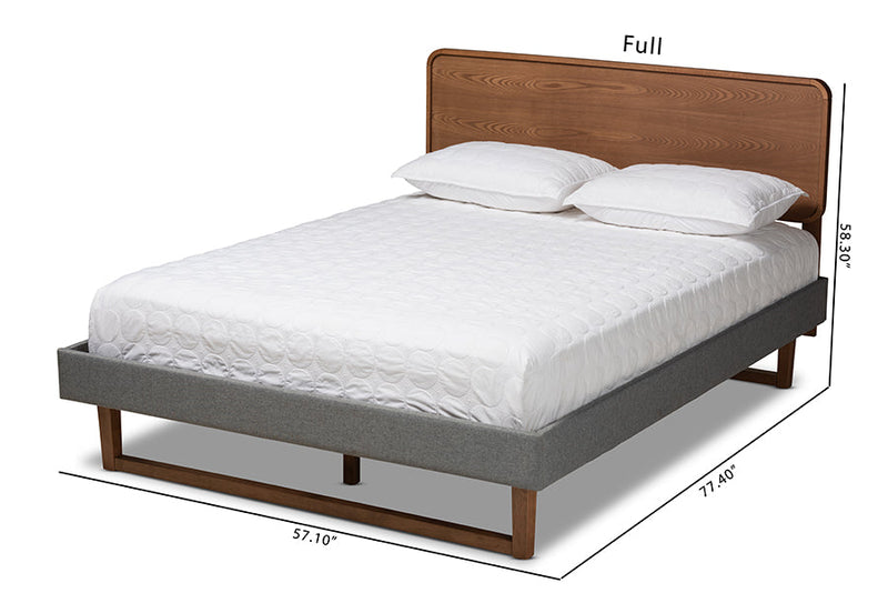 Lois Dark Gray Fabric Upholstered Walnut Brown King Bed Baxton