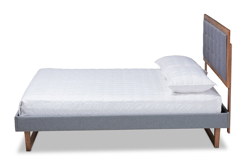 Liliya Dark Gray Fabric Ash Walnut Brown King Size Platform Bed Baxton