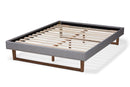 Adler Light Gray Fabric Walnut Brown Queen Size Platform Bed Baxton