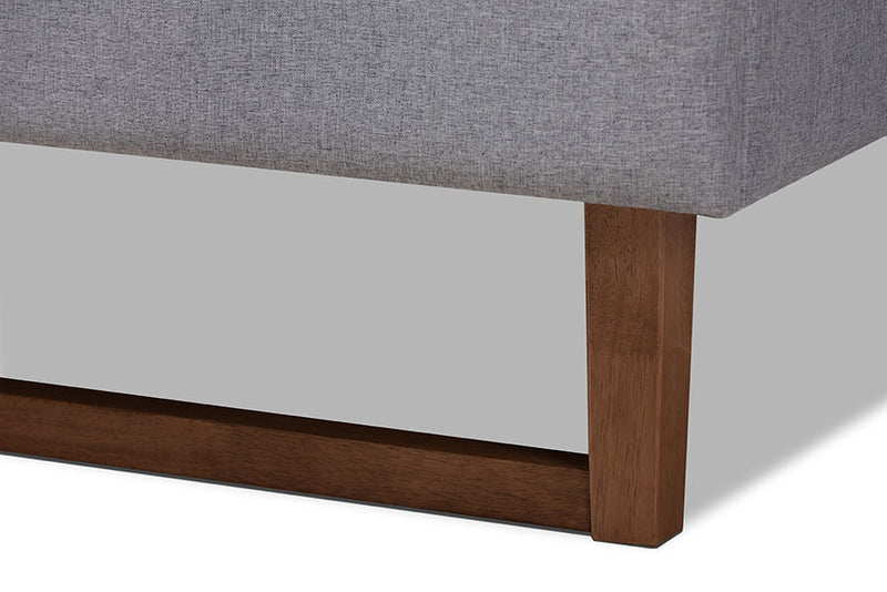 Adler Light Gray Fabric Walnut Brown Full Size Platform Bed Baxton