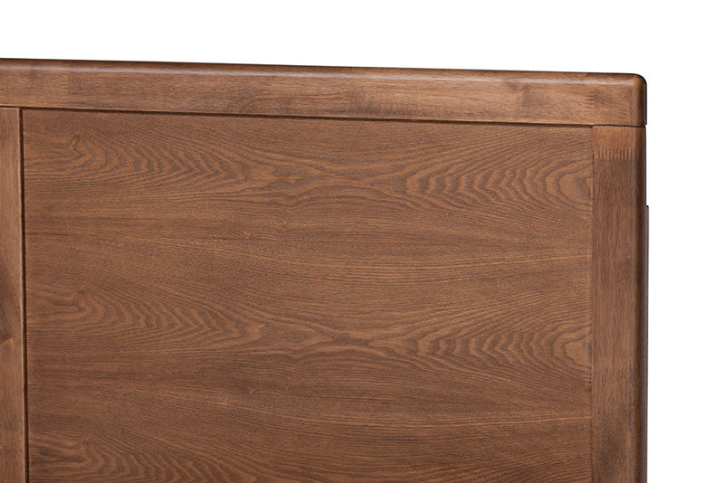 Aithan Light Gray Fabric Ash Walnut Brown King Size Platform Bed Baxton