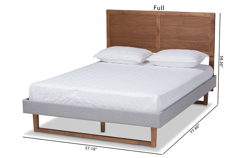 Aithan Rustic Modern Light Gray Fabric Upholstered and Ash Walnut Brown Finished Wood Queen Size Platform Bed