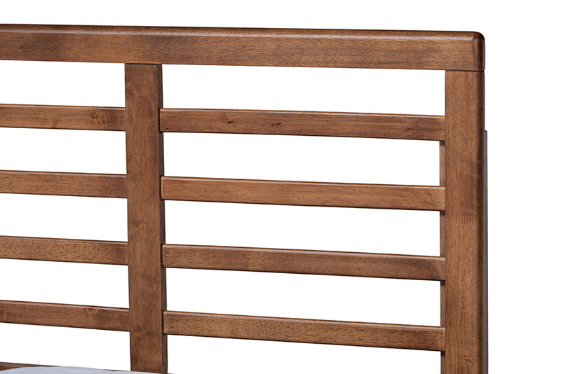 Jasper Light Gray Fabric Ash Walnut Brown King Size Platform Bed Baxton
