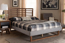 Jasper Light Gray Fabric Ash Walnut Brown Queen Size Platform Bed Baxton