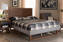 Tarun Light Gray Fabric Walnut Brown Full Size Platform Bed Baxton