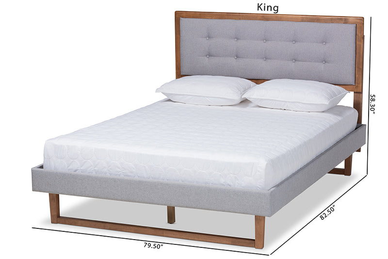 Tamsin Modern Transitional Light Gray Fabric Upholstered and Ash Walnut Brown Finished Wood Queen Size Platform Bed