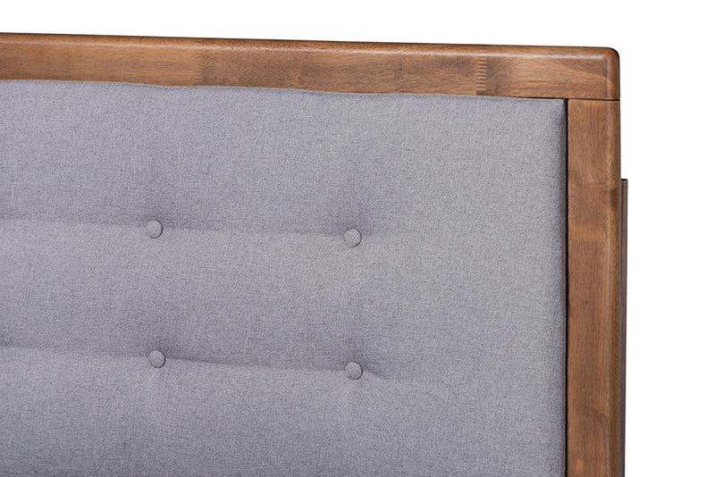 Tamsin Light Gray Fabric Ash Walnut Brown King Size Platform Bed Baxton